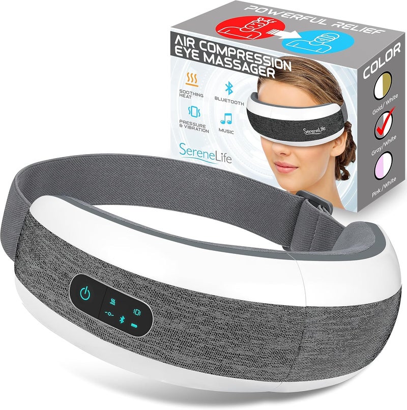 SereneLife SereneLife Stress Therapy Electric Eye Massager, Vibration Massage Eye Relief, Wireless Digital Mask Machine w/Soothing Music and Relaxing Heat Compress, Built-in Battery & Adjustable Elastic Band 