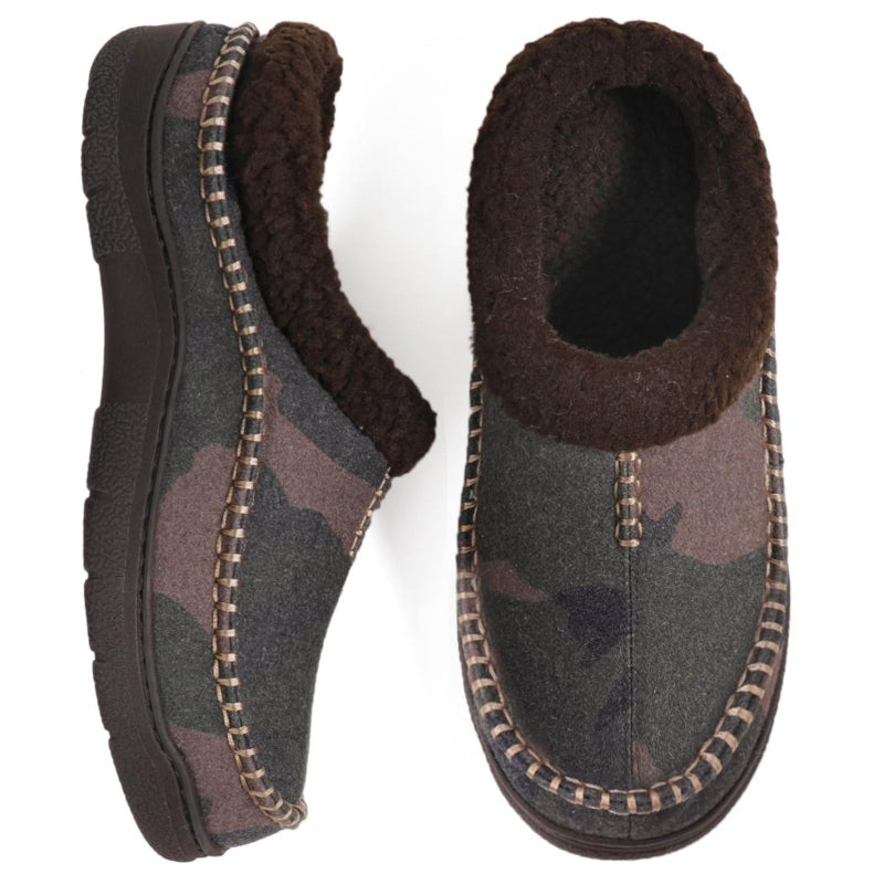 Zigzagger Men's Slip On Moccasin Slippers, Indoor/Outdoor Warm Fuzzy Comfy House Shoes, Fluffy Wide Loafer Slippers,Camouflage Black,9-10 D(M) US - Image 1