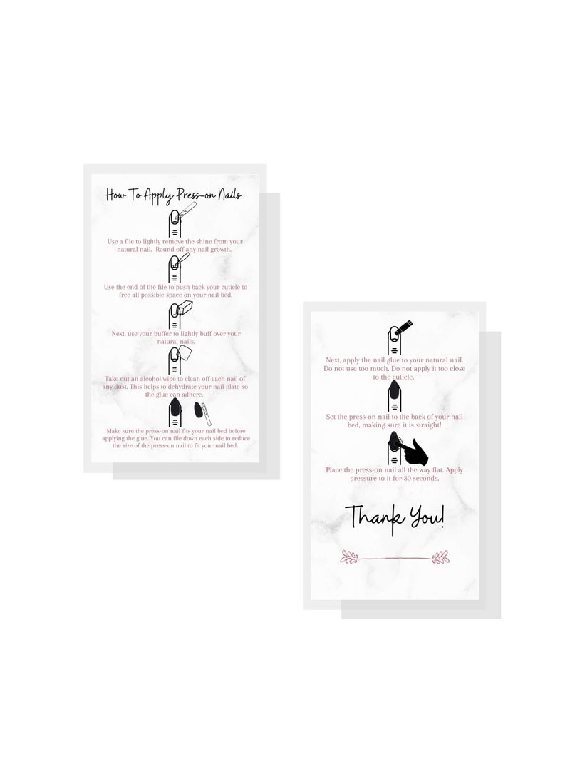 Boutique Marketing LLC Press-On Nail Application Instructions Cards | 50 Pack | 2x3.5" inch Business Card Size | DIY Press-On Nail Kit | Marble with Rosey Gold Design  - Image 2