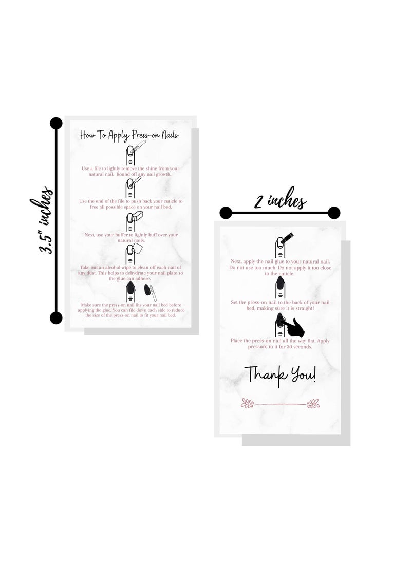 Boutique Marketing LLC Press-On Nail Application Instructions Cards | 50 Pack | 2x3.5" inch Business Card Size | DIY Press-On Nail Kit | Marble with Rosey Gold Design  - Image 3