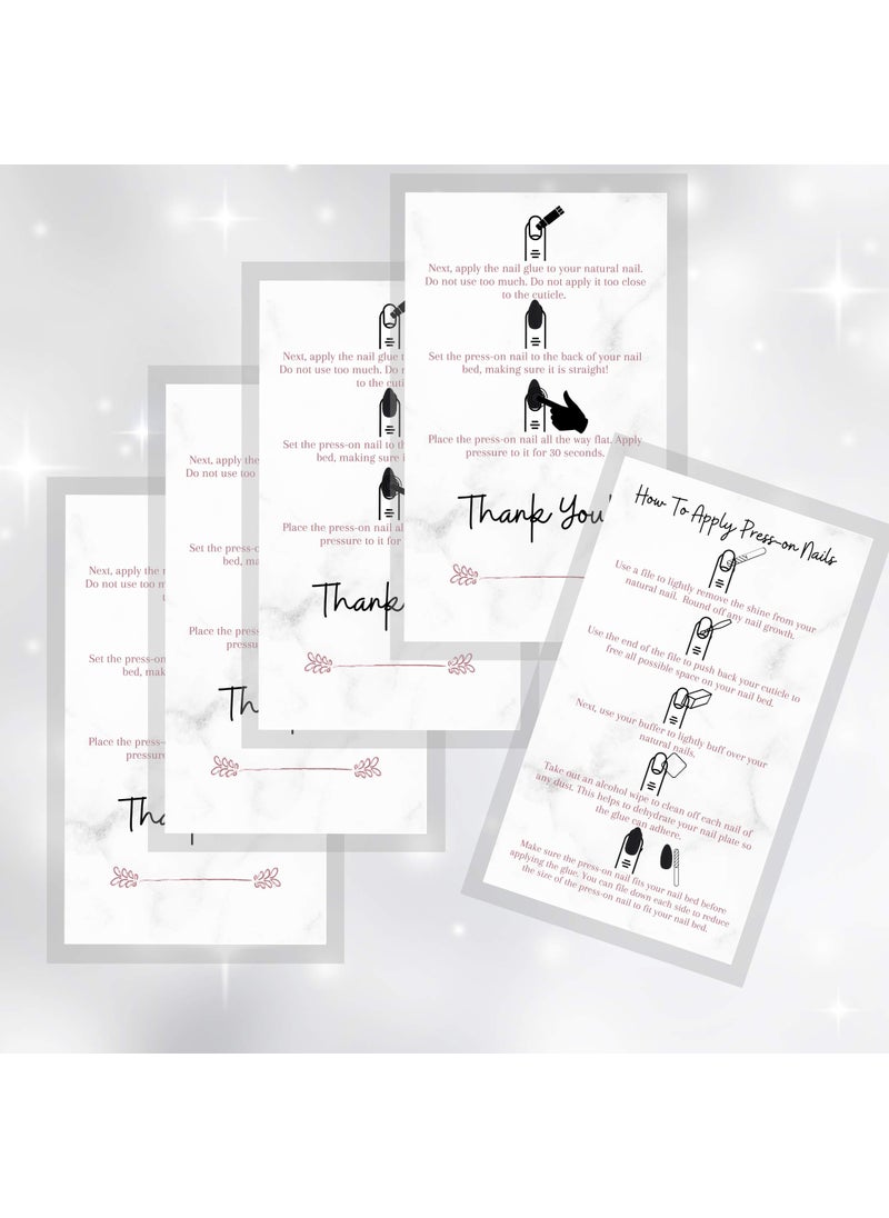 Boutique Marketing LLC Press-On Nail Application Instructions Cards | 50 Pack | 2x3.5" inch Business Card Size | DIY Press-On Nail Kit | Marble with Rosey Gold Design  - Image 5
