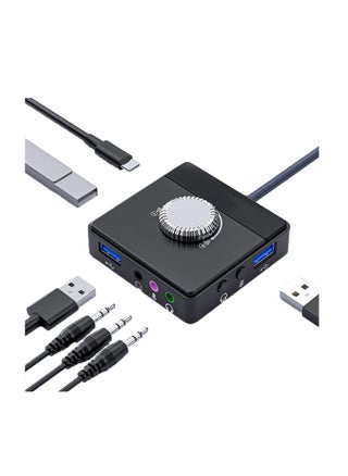 Max External Sound Card, USB Audio Adapter Fit for PC Windows, Mac, Linux, Laptops, Desktops, Stereo Sound Card with 3.5mm Interface & USB Interface, Volume Control, Plug & Play (6-in-1, Black) - pzsku/Z752DC04643B1110059CDZ/45/_/1730270564/8d6ba692-23a2-4a12-a8d3-8d94ca357265