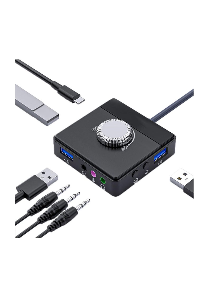 Generic - Max External Sound Card, USB Audio Adapter Fit for PC Windows, Mac, Linux, Laptops, Desktops, Stereo Sound Card with 3.5mm Interface & USB Interface, Volume Control, Plug & Play (6-in-1, Black) - Image 1