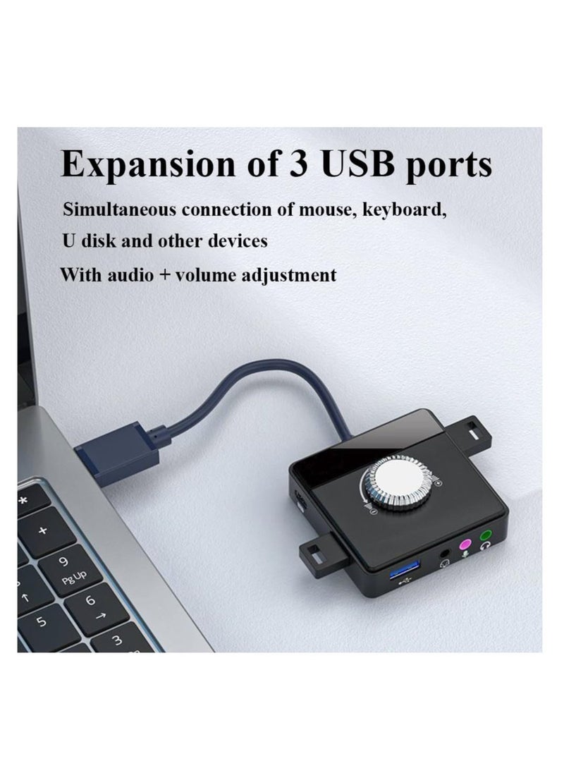 Generic - Max External Sound Card, USB Audio Adapter Fit for PC Windows, Mac, Linux, Laptops, Desktops, Stereo Sound Card with 3.5mm Interface & USB Interface, Volume Control, Plug & Play (6-in-1, Black) - Image 1