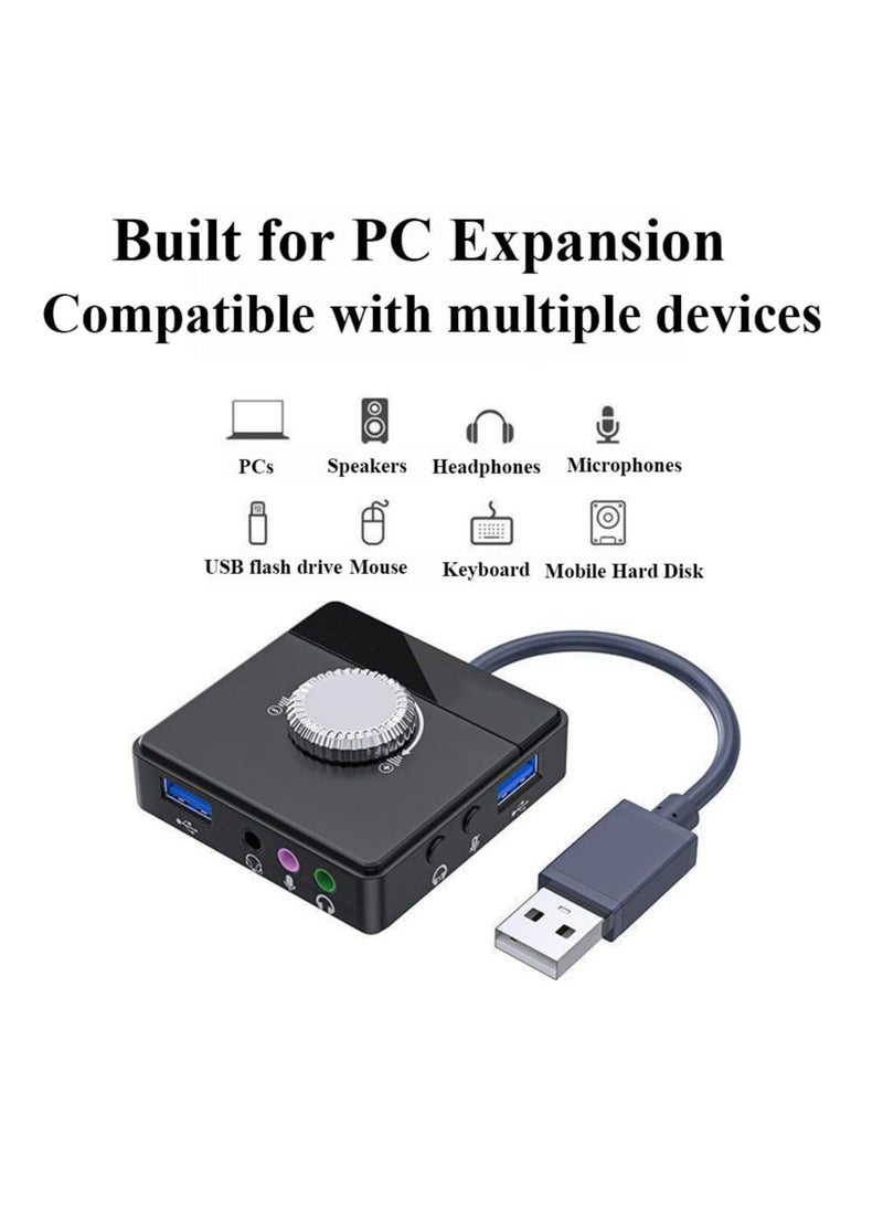 Generic - Max External Sound Card, USB Audio Adapter Fit for PC Windows, Mac, Linux, Laptops, Desktops, Stereo Sound Card with 3.5mm Interface & USB Interface, Volume Control, Plug & Play (6-in-1, Black) - Image 1