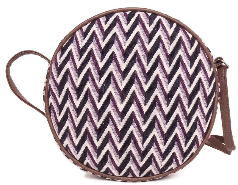 ASTRID Women's Cotton Round Sling Bag with Pompom Tassels (Purple) - Image 5