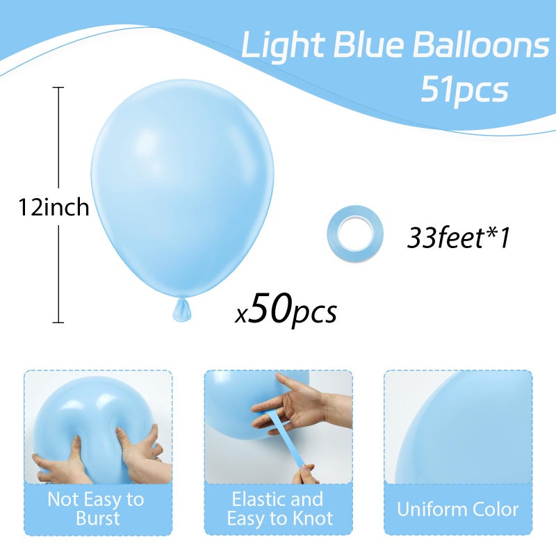 Awenztech Light Blue Balloons 12 inch, Pastel Blue Latex Balloon 50pcs Party Balloons for Graduation Baby Shower Gender Reveal Wedding Birthday Party Decorations - Image 2