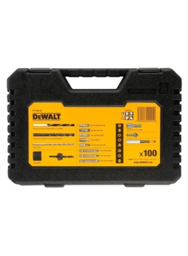 DEWALT 100-Piece Combination Drill Bit Set, Precision Ground HSS Drill Bits for Metal, Wood & Plastic, Includes Wood, Concrete, Metal Bits, Screwdriver Bits & More – Multi Color, DT71563-QZ - Image 1