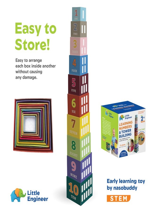 Nasobuddy Little Engineer | Learning Numbers & Tower Building | Early Learning Toy | Early Math | Problem Solving| Motor Skills | Age 2+ (Stacking Blocks) - Image 5