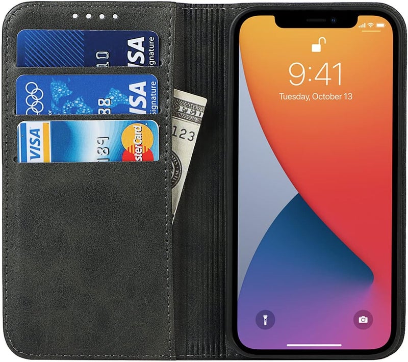 iCoverCase for iPhone 13 Wallet Case with Card Holder, PU Leather Magnetic Kickstand Feature Shockproof Protective Flip Cover Case - Dark Gray - Image 2