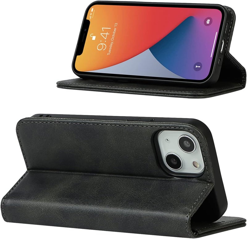 iCoverCase for iPhone 13 Wallet Case with Card Holder, PU Leather Magnetic Kickstand Feature Shockproof Protective Flip Cover Case - Dark Gray - Image 3
