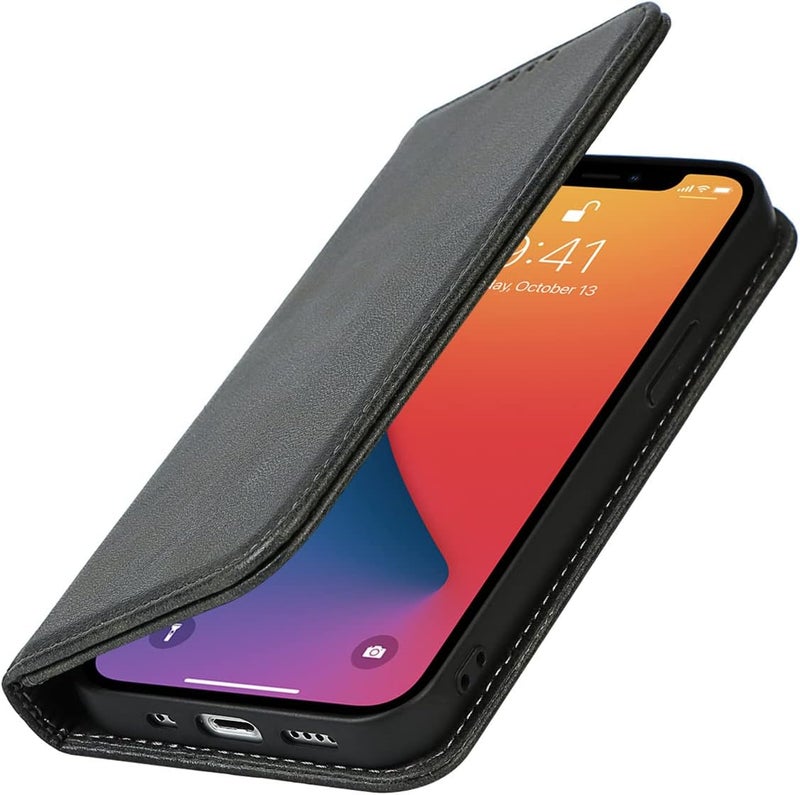 iCoverCase for iPhone 13 Wallet Case with Card Holder, PU Leather Magnetic Kickstand Feature Shockproof Protective Flip Cover Case - Dark Gray - Image 4