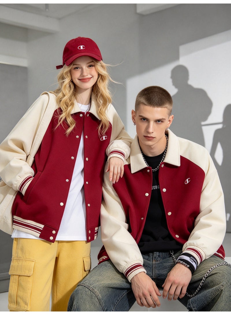 Champion Color-block Lapel Contrast Baseball Jacket - Image 1