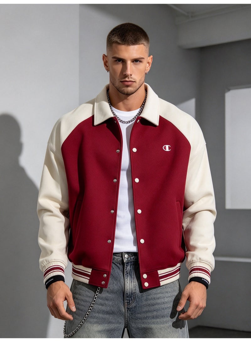 Champion Color-block Lapel Contrast Baseball Jacket - Image 2