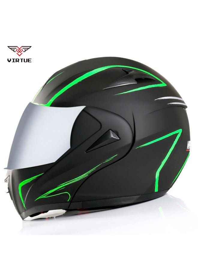 Virtue Electric Car Helmet DOT Double Lens 3C Certified, Sub-green with Lightning Silver-plated Mirror Visor