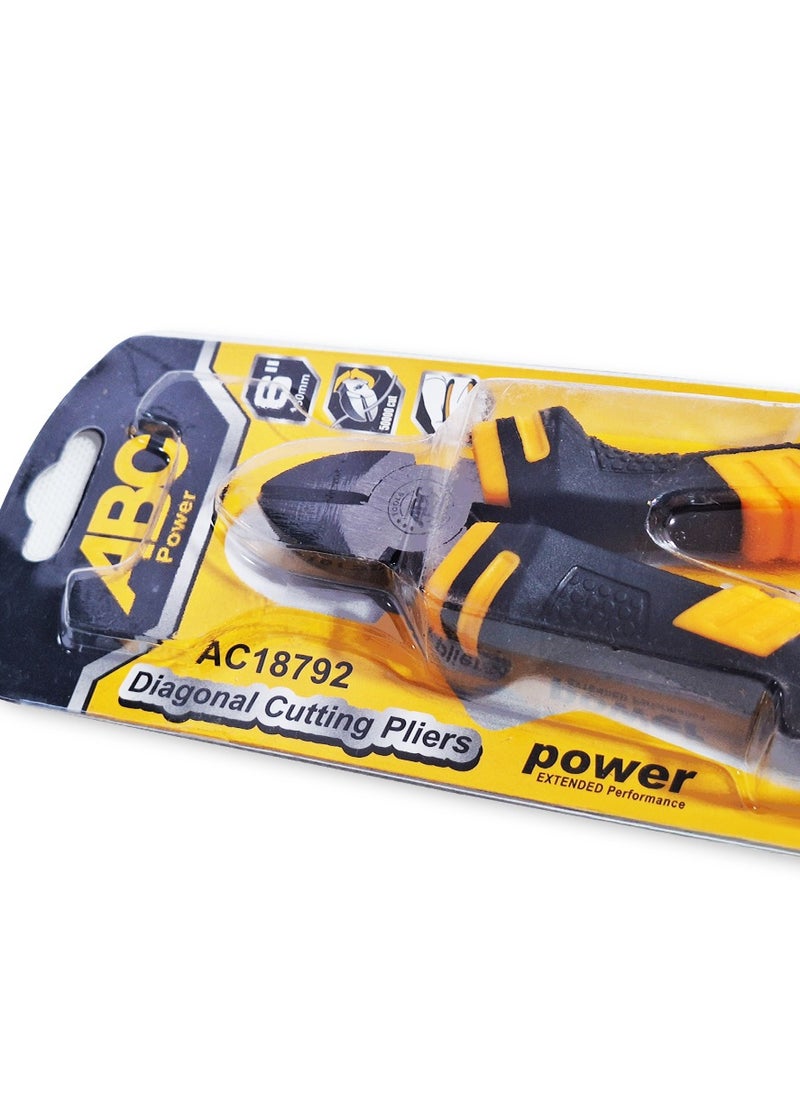 ABC - Diagonal Cutting Pliers 6" , strong sharp blade, comfortable handles coated with non-slip coating, for easily cutting cable ties, light plastic, metal and copper wires, strong industrial design to withstand heavy duty use, for everyday use in workshops and homes - Image 1
