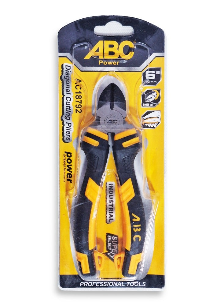 اي بي سي كماشة قطع قطرية 6 بوصة، شفرة حادة قوية، مقابض مريحة مطلية بطبقة غير قابلة للانزلاق، لقطع روابط الكابلات والبلاستيك الخفيف والأسلاك المعدنية والنحاسية بسهولة، تصميم صناعي قوي لتحمل الاستخدام الشاق، للاستخدام اليومي في ورش العمل والمنازل - Image 2