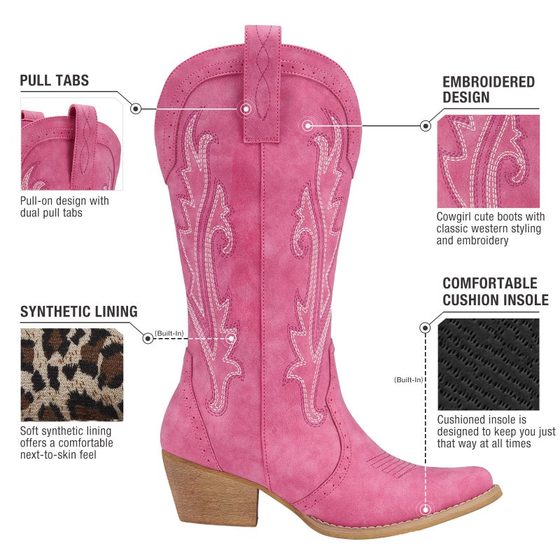 HISEA Rollda Cowboy Boots for Women, Cowgirl Boots, Comfortable Western Boots with Pointed Toe Stitched Embroidery for Country Concert Dancing Wedding Traveling Daily Outfits - Image 5