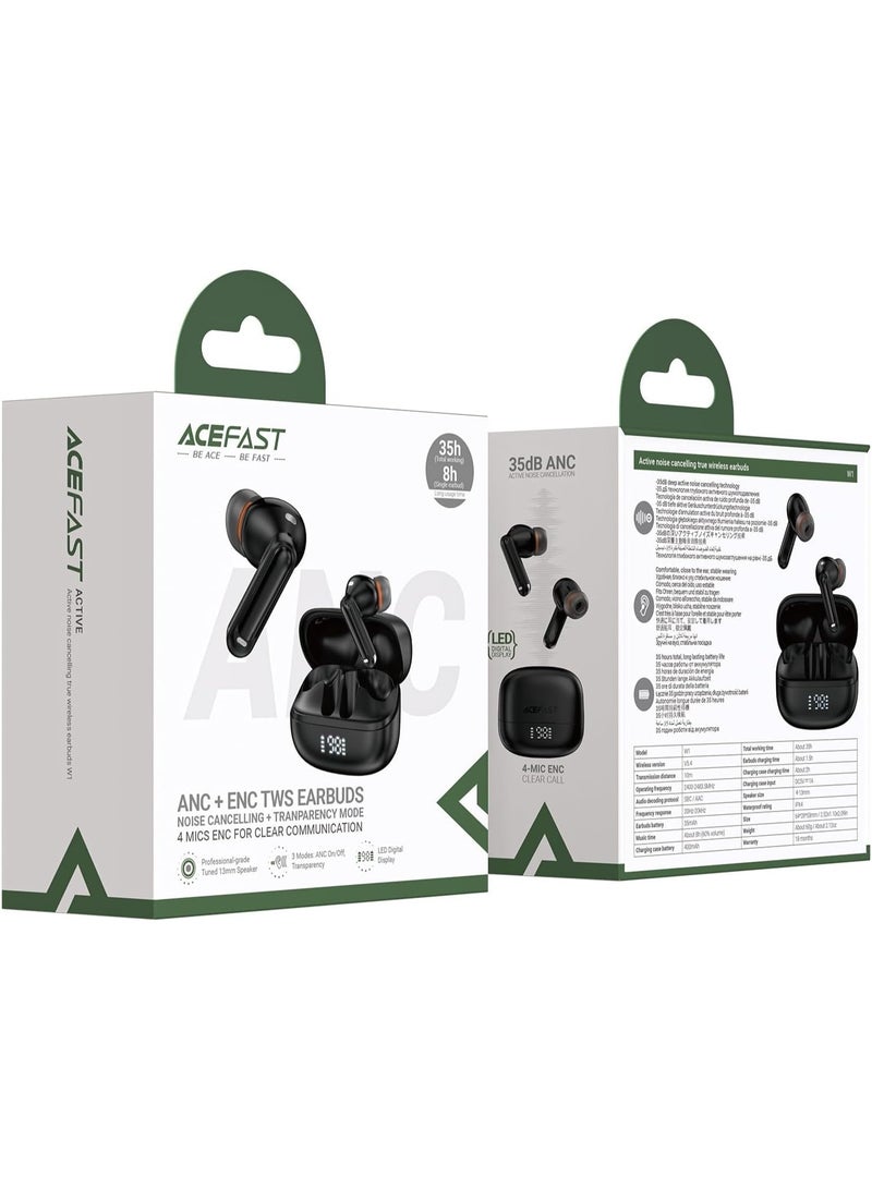 ACEFAST True Wireless Bluetooth Earbuds W1, 30H Playtime with Charging Case, Bluetooth 5.3 Wireless Earphones with Transparency Mode, Deep Bass, Touch Control, IPX5 Waterproof - Black - Image 5