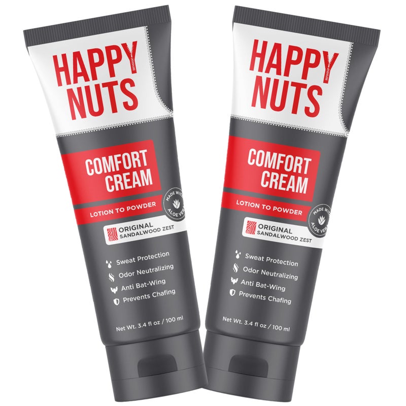HAPPY NUTS Comfort Cream Deodorant For Men: Anti-Chafing Sweat Defense, Odor Control, Aluminum-Free Mens Deodorant & Hygiene Products for Men's Private Parts 3.4 Fl Oz (2 Pack), Original Scent - Image 1