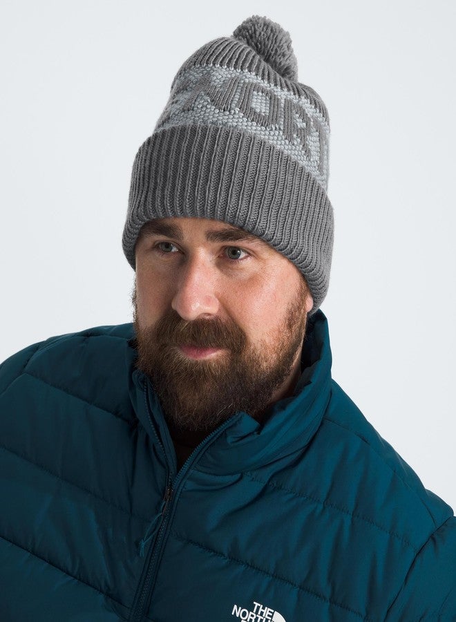 The North Face Retro Cabin Beanie | Deep Fit, Cuffed Winter Hat for Men & Women, Removable Pom, Jersey Knit Graphic & Logo Flag Label, Smoked Pearl/High Rise, One Size - Image 2