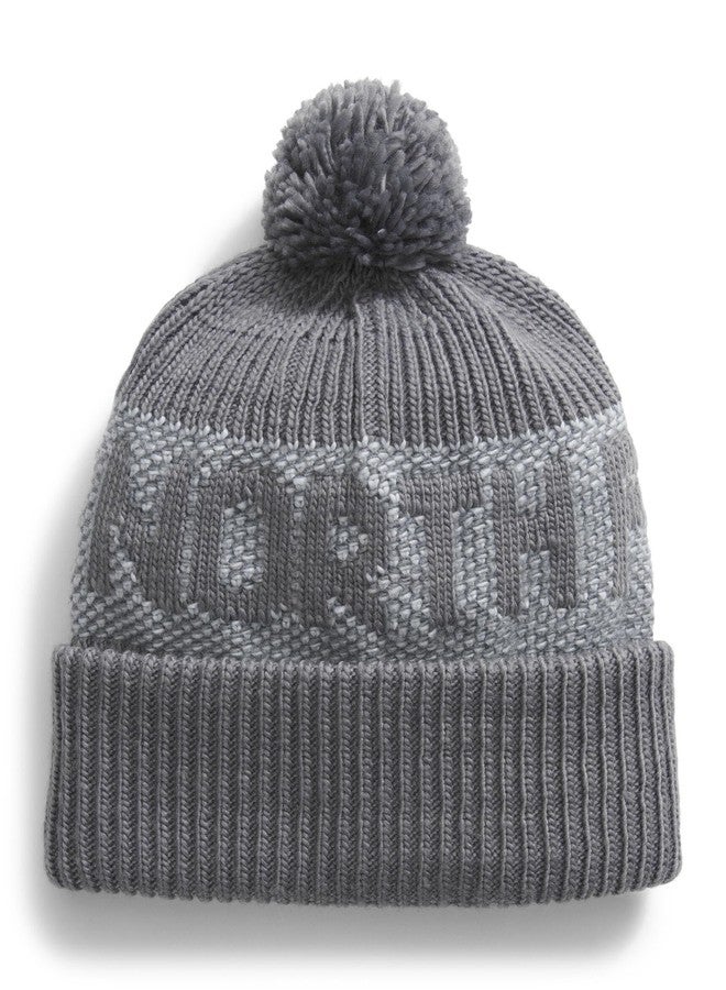 The North Face Retro Cabin Beanie | Deep Fit, Cuffed Winter Hat for Men & Women, Removable Pom, Jersey Knit Graphic & Logo Flag Label, Smoked Pearl/High Rise, One Size - Image 1
