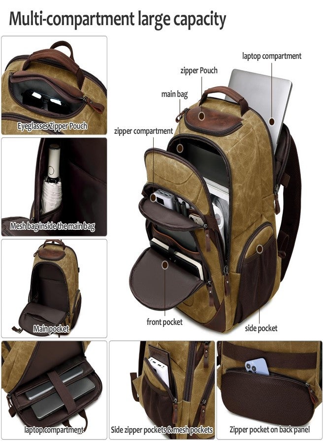 SHENHU Travel Laptop Backpack 17.3 inch XL Computer Backpack for Men Waxed Canvas College Daypack Business Backpack Brown - Image 3