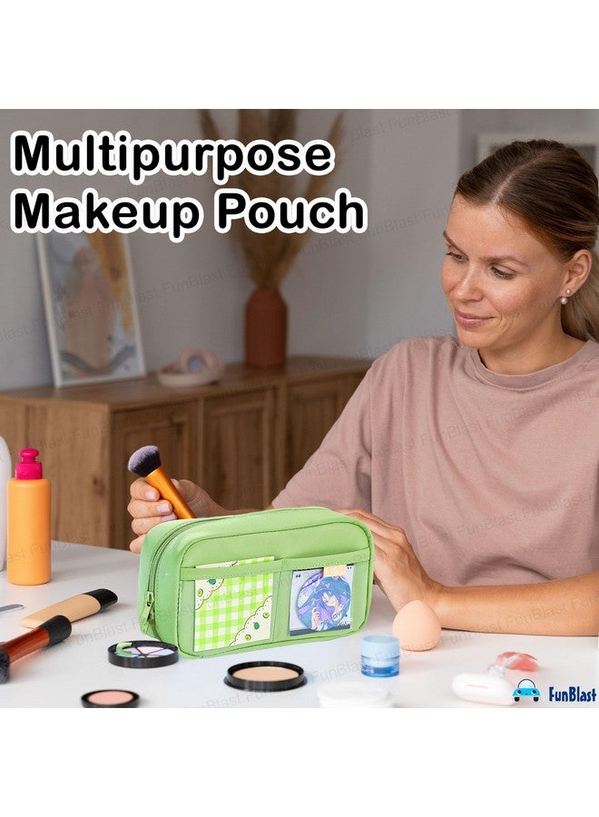 فنبلاست حافظة أقلام فن بلاست للأطفال - حقيبة أقلام كبيرة بسحاب للأطفال والكبار، حقيبة متعددة الأغراض للقرطاسية للأطفال، حقيبة مكياج، حقيبة جمالية (أخضر) - Image 4