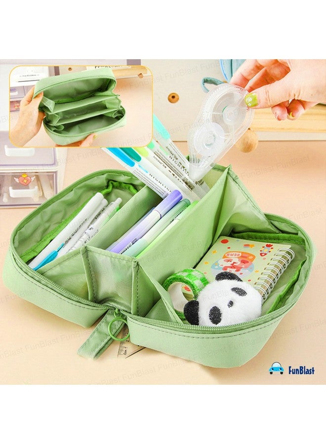فنبلاست حافظة أقلام فن بلاست للأطفال - حقيبة أقلام كبيرة بسحاب للأطفال والكبار، حقيبة متعددة الأغراض للقرطاسية للأطفال، حقيبة مكياج، حقيبة جمالية (أخضر) - Image 5