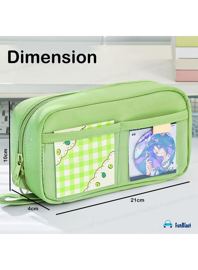 فنبلاست حافظة أقلام فن بلاست للأطفال - حقيبة أقلام كبيرة بسحاب للأطفال والكبار، حقيبة متعددة الأغراض للقرطاسية للأطفال، حقيبة مكياج، حقيبة جمالية (أخضر) - Image 3