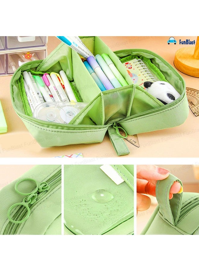 فنبلاست حافظة أقلام فن بلاست للأطفال - حقيبة أقلام كبيرة بسحاب للأطفال والكبار، حقيبة متعددة الأغراض للقرطاسية للأطفال، حقيبة مكياج، حقيبة جمالية (أخضر) - Image 2