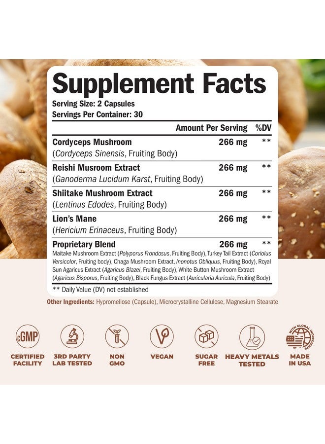 Vimerson Health 10-in-1 Mushroom Powder Supplement - Lion’s Mane Powder, Reishi Mushroom, Cordyceps, Chaga & more. Mushroom Complex Capsules for Memory, Focus, Immune Support, Energy. 60 Turkey Tail Mushroom Capsules - Image 3