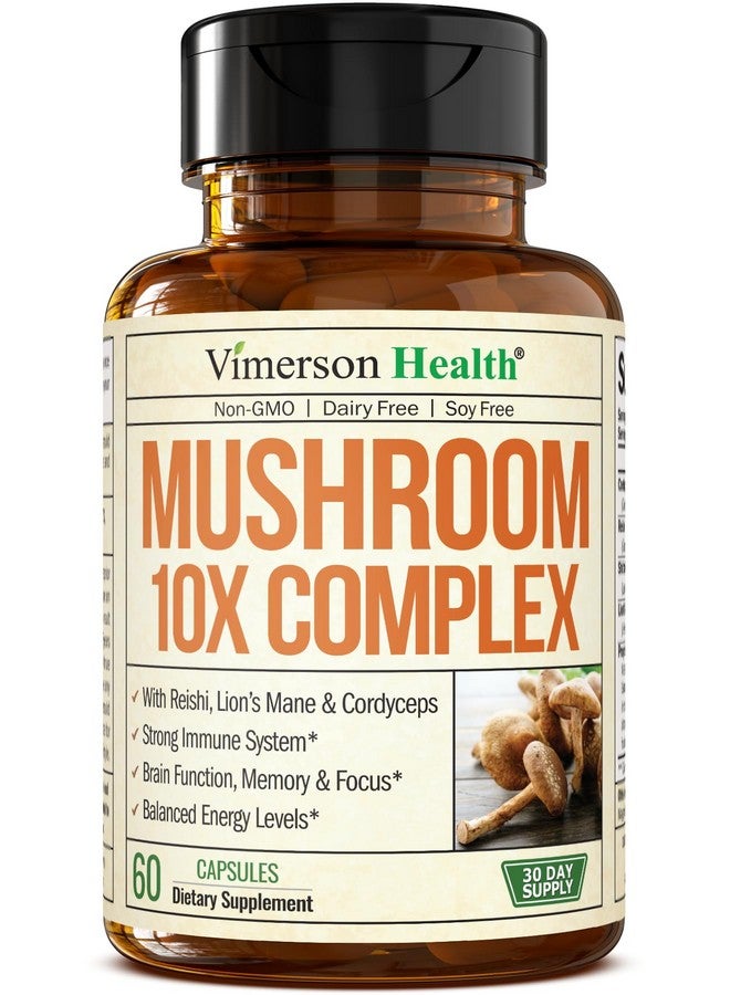 Vimerson Health 10-in-1 Mushroom Powder Supplement - Lion’s Mane Powder, Reishi Mushroom, Cordyceps, Chaga & more. Mushroom Complex Capsules for Memory, Focus, Immune Support, Energy. 60 Turkey Tail Mushroom Capsules - Image 1