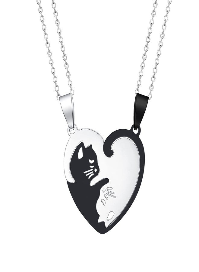 HANRESHE Cat Matching Necklaces Couples Friendship Pendant Heart Yin Yang Friendship Necklace For 2 - Image 1