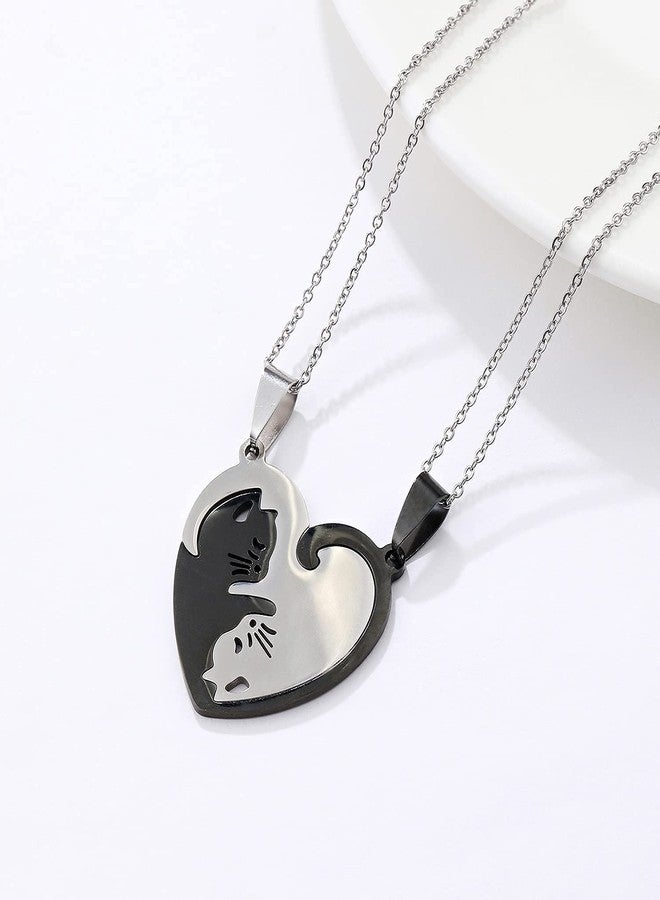 HANRESHE Cat Matching Necklaces Couples Friendship Pendant Heart Yin Yang Friendship Necklace For 2 - Image 3