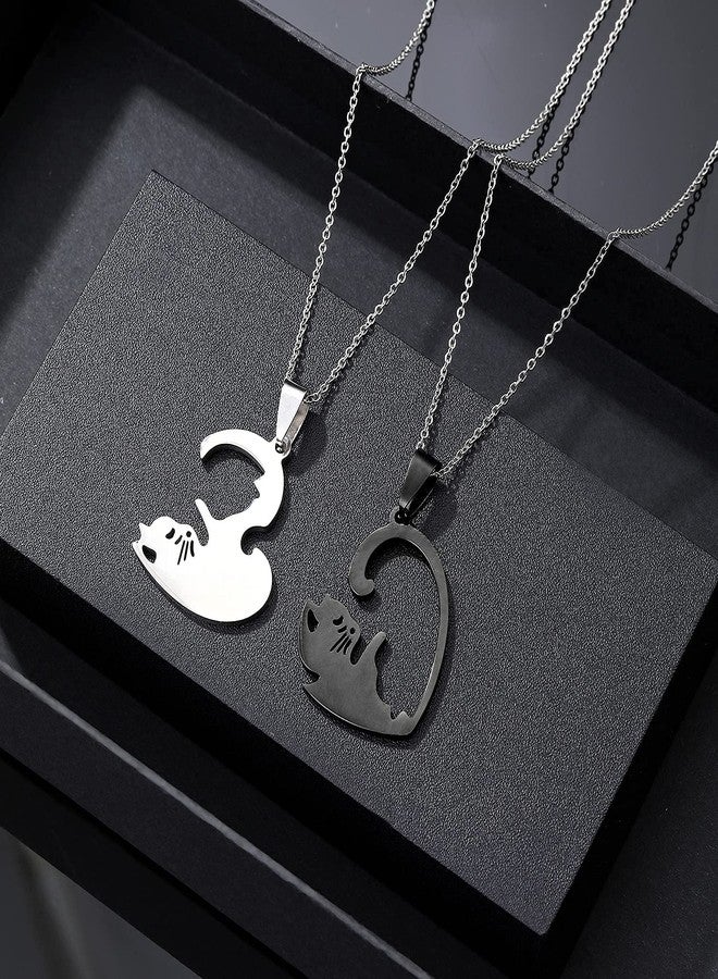 HANRESHE Cat Matching Necklaces Couples Friendship Pendant Heart Yin Yang Friendship Necklace For 2 - Image 4