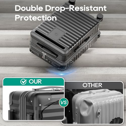 Joyway 20 Inch Carry on Luggage with Front Pocket, PC Hardshell Carry-on Suitcase with USB Port and Cup Holder, 21.5x14.2x9 Airline Approved, Luggage with Spinner Wheels and TSA Lock (Grey) - Image 5