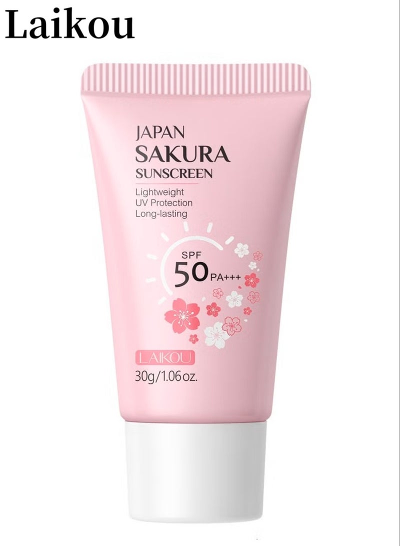 لايكو كريم واقي من الشمس SPF 50، مرطب للوجه ساكورا SPF 50 للاستخدام اليومي ضد أشعة UVA وUVB - واقي شمس مرطب للبشرة الدهنية - بدون أثر أبيض وتركيبة خفيفة غير دهنية - واقي شمس مع توحيد لون البشرة 30 جرام - Image 1
