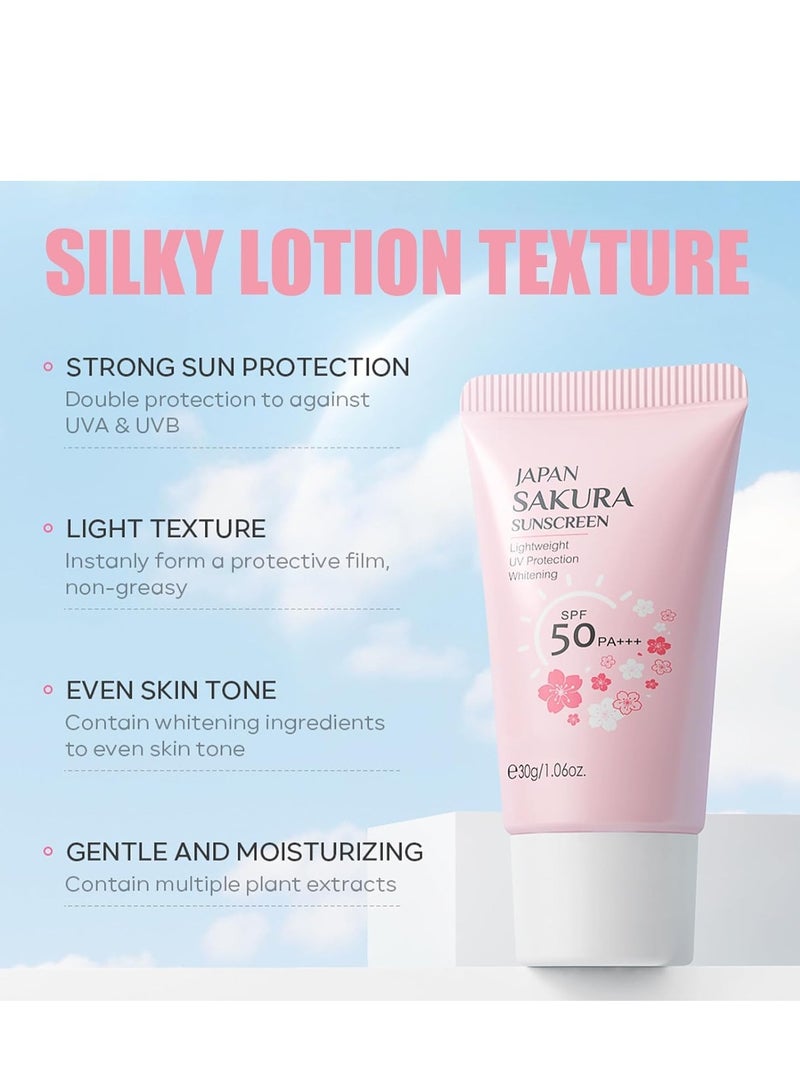 لايكو كريم واقي من الشمس SPF 50، مرطب للوجه ساكورا SPF 50 للاستخدام اليومي ضد أشعة UVA وUVB - واقي شمس مرطب للبشرة الدهنية - بدون أثر أبيض وتركيبة خفيفة غير دهنية - واقي شمس مع توحيد لون البشرة 30 جرام - Image 3