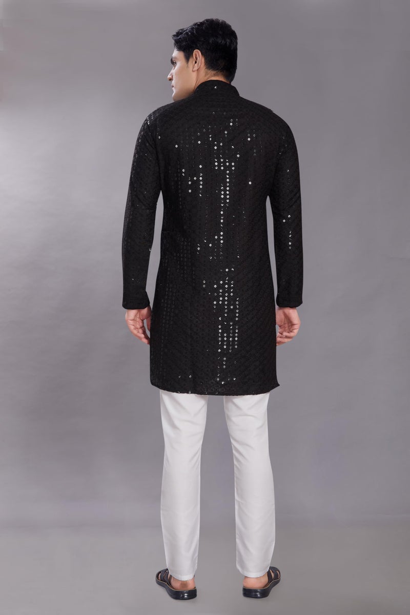DIVISIVE Men's Sequince Embroidered Cotton Blend Only Slim Fit Kurta (DKRT575_L_Black) - Image 5