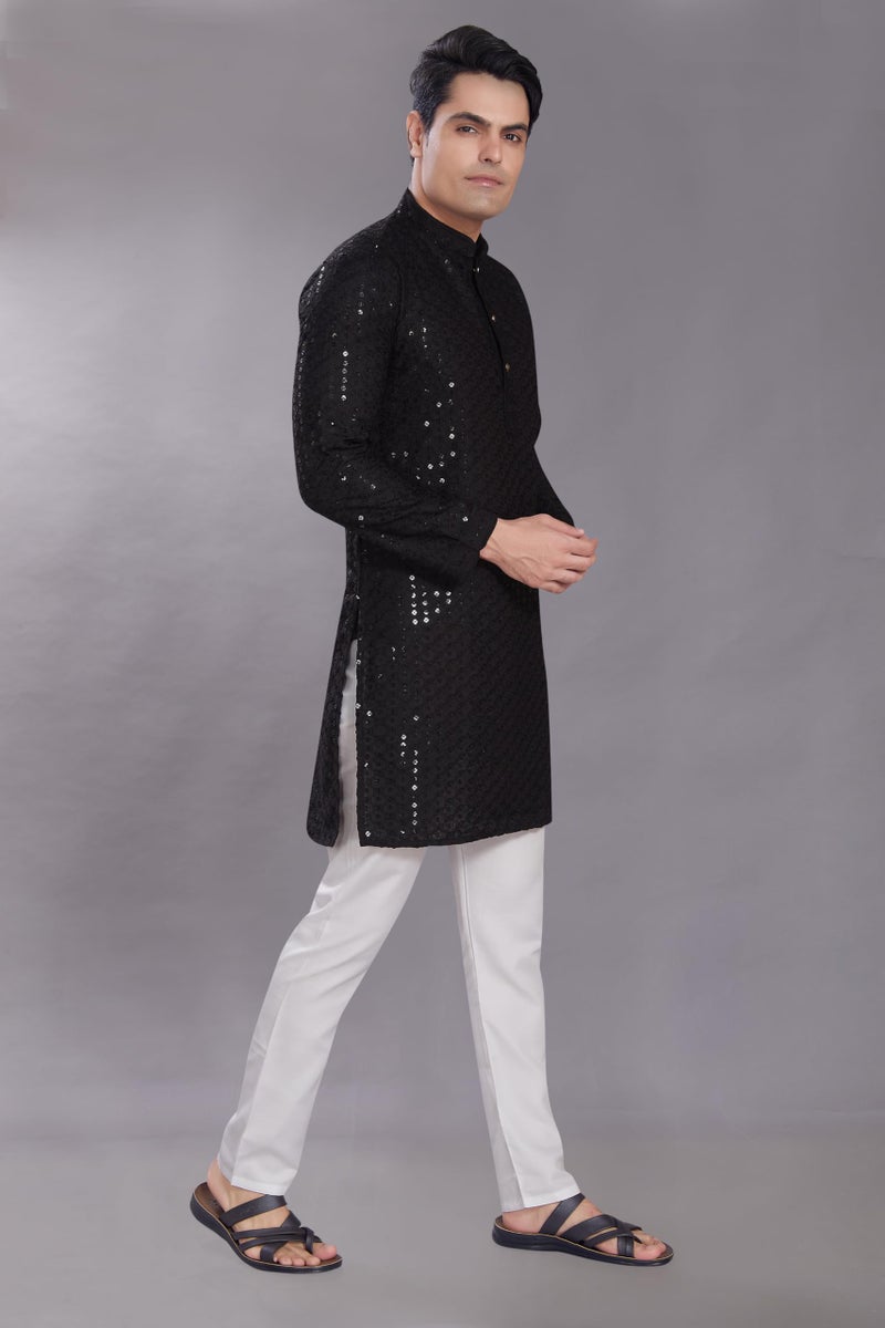DIVISIVE Men's Sequince Embroidered Cotton Blend Only Slim Fit Kurta (DKRT575_L_Black) - Image 3