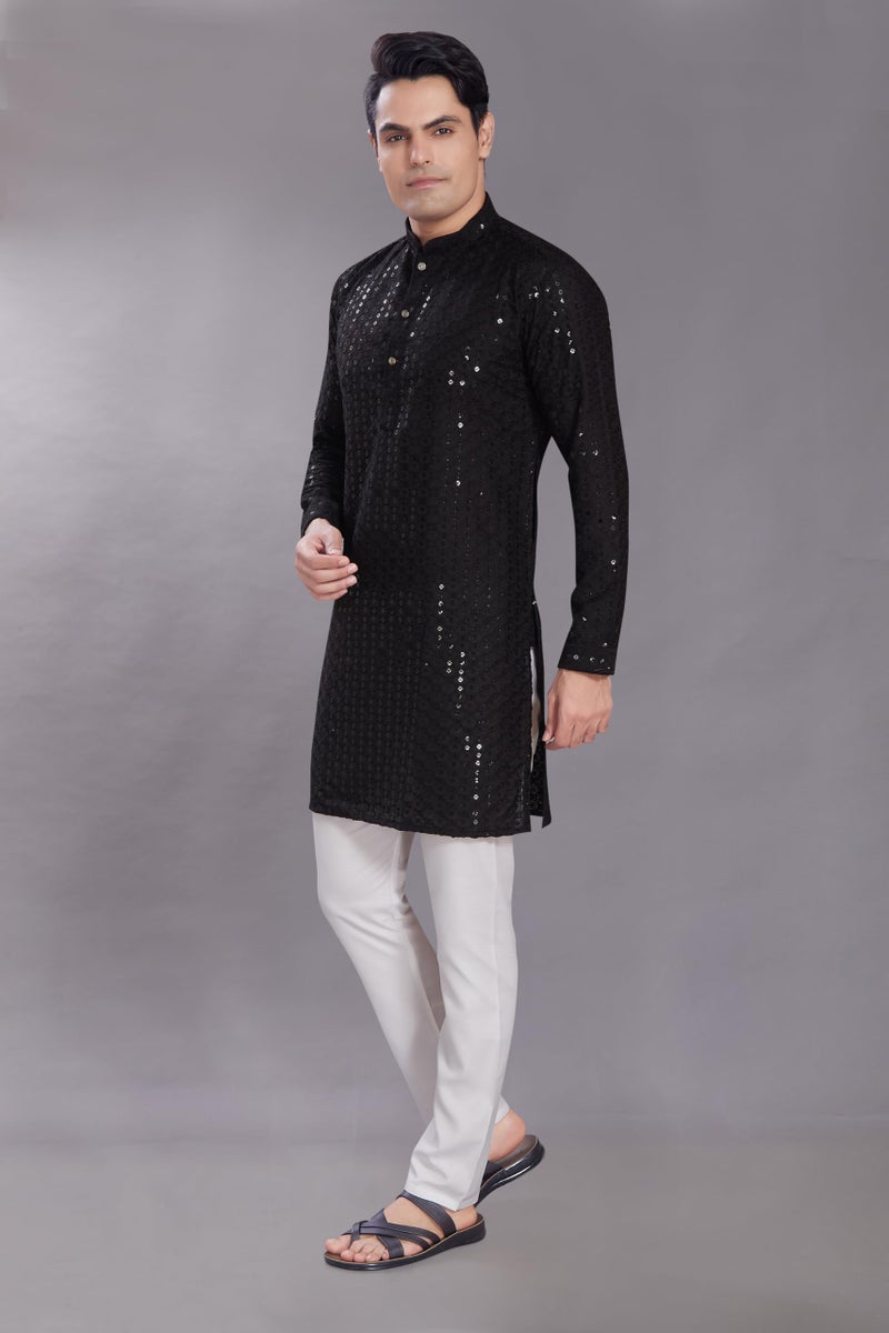 DIVISIVE Men's Sequince Embroidered Cotton Blend Only Slim Fit Kurta (DKRT575_L_Black) - Image 4