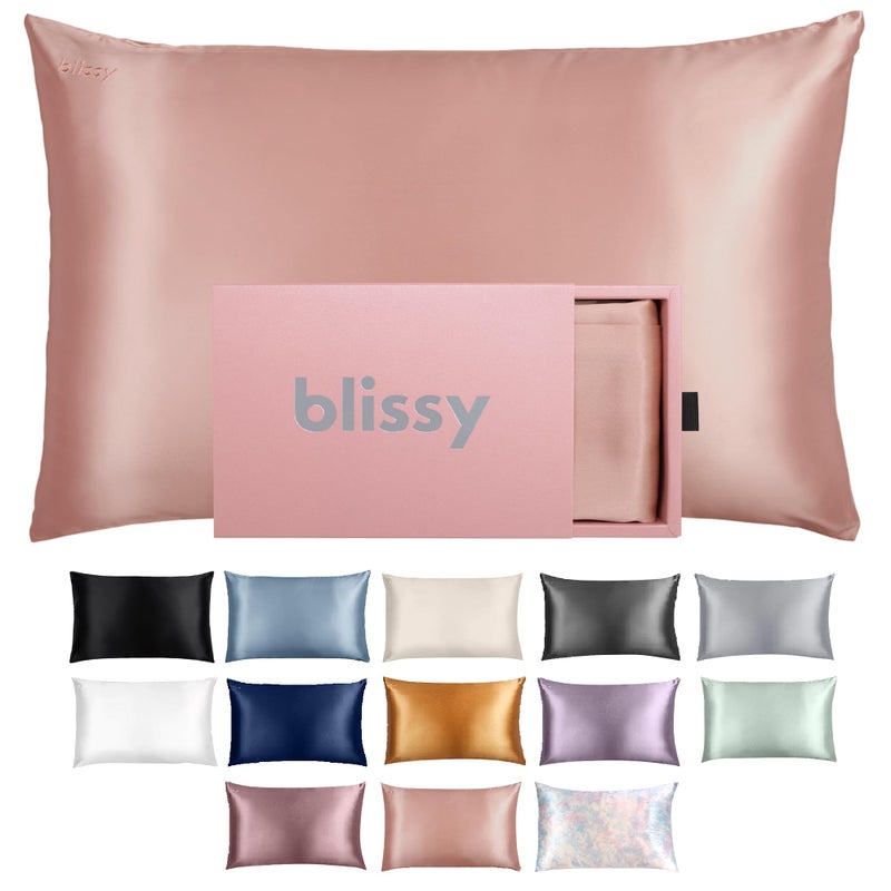 Blissy Silk Pillowcase 100 Pure Mulberry Silk 22 Momme 6A HighGrade Fibers Silk Pillow Cover for Hair Skin Regular Queen King Rose Gold Queen