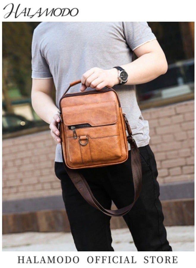 HALAMODO Men's Leather Messenger Bag Vintage Crossbody Bag Shoulder Purse Leather Satchel Pouch Side Crossover Handbag for Office & Work & Travel  - Image 2