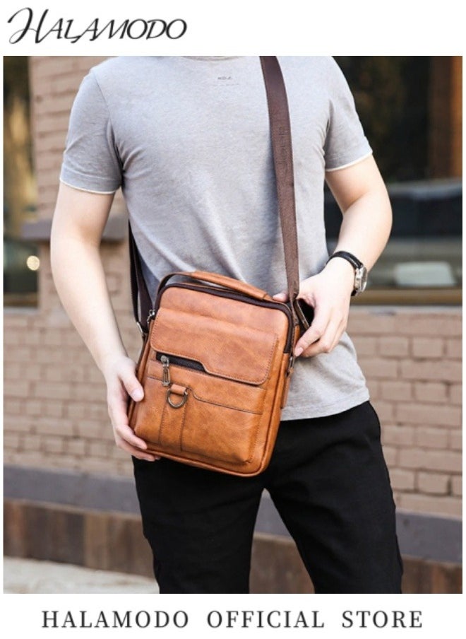 HALAMODO Men's Leather Messenger Bag Vintage Crossbody Bag Shoulder Purse Leather Satchel Pouch Side Crossover Handbag for Office & Work & Travel  - Image 3