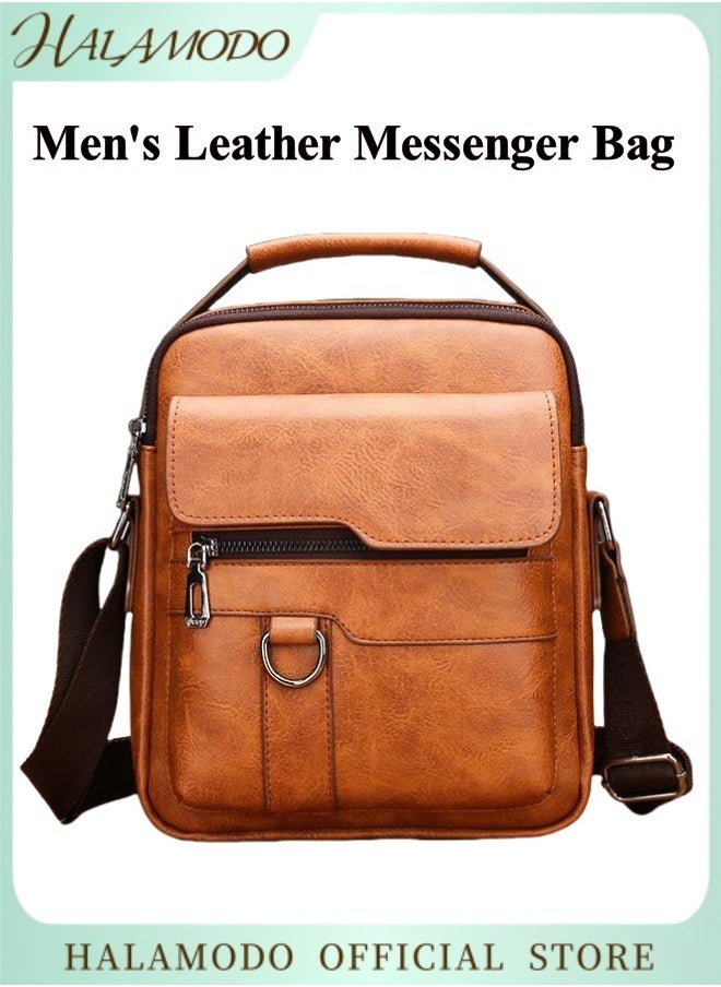 HALAMODO Men's Leather Messenger Bag Vintage Crossbody Bag Shoulder Purse Leather Satchel Pouch Side Crossover Handbag for Office & Work & Travel  - Image 1