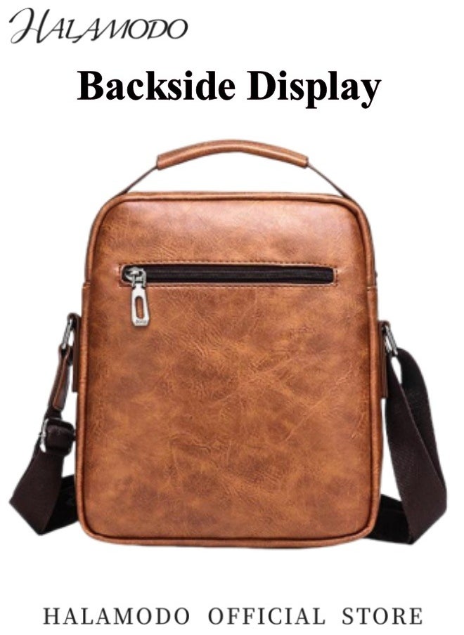 HALAMODO Men's Leather Messenger Bag Vintage Crossbody Bag Shoulder Purse Leather Satchel Pouch Side Crossover Handbag for Office & Work & Travel  - Image 5