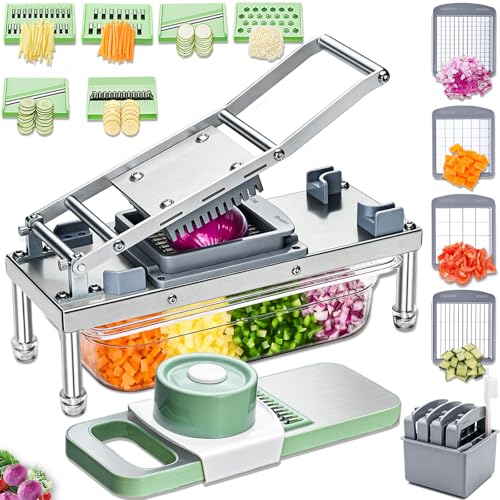 IPOVIPO Stainless steel Vegetable Chopper Veggie Chopper With 10 Blades Onion Dicer with Container Food Cutter Grater Mandoline Slicer - Image 1