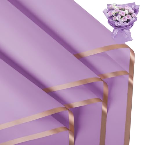 FUHITIM 20 Sheets Flower Wrapping Paper - Waterproof Floral Bouquet Packaging Paper for DIY Crafts，Florist Supplies Packaging Paper for Wedding Birthday Gift (Light Purple) - Image 1