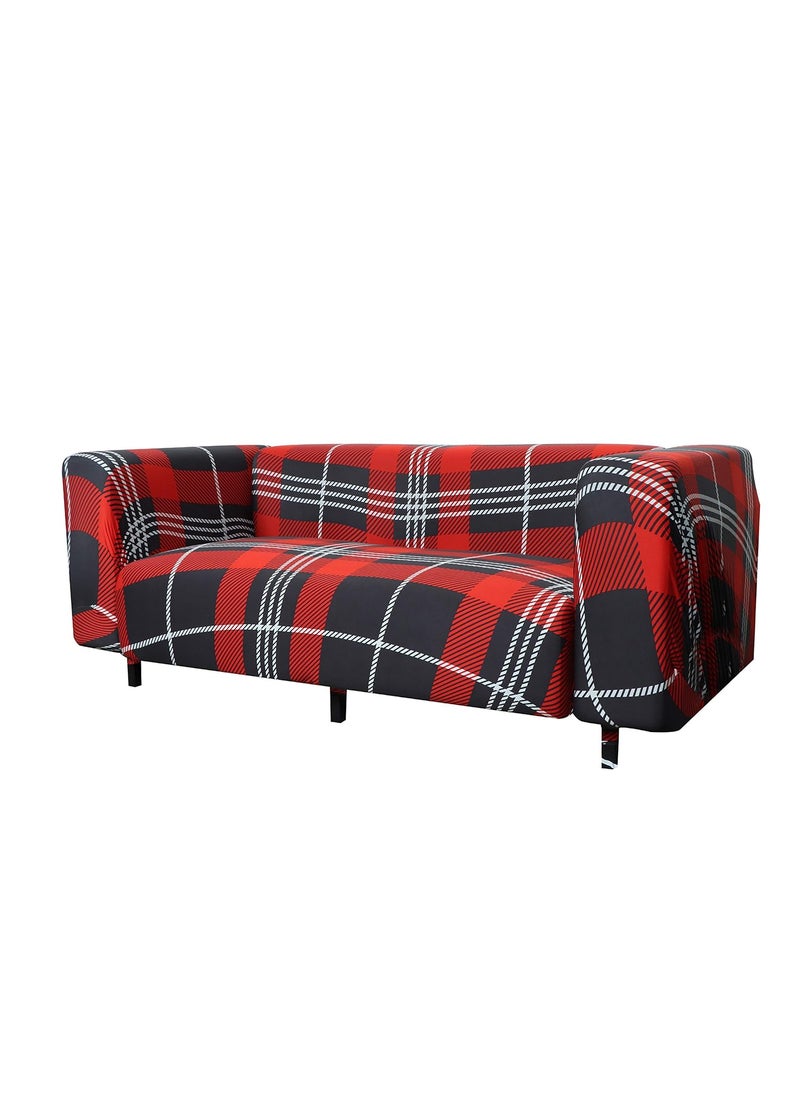 HOUSE OF QUIRK House of Quirk Polyester, Polyester Blend Checks Big Elasticity Flexible Stretch Universal Double Seater Sofa Cover/Slipcover for Couch (Red, 145-185cm)  - Image 5